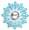 20 inch blue peacock design with artificial crystal metal clock