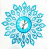 20 inch blue peacock design with artificial crystal metal clock